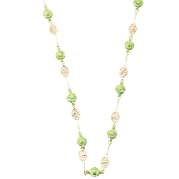 🎾🔹️Betsey Johnson 🔹️gold Plated Pink/Green  Tennis Racquet 16in Necklace - Picture 3 of 4